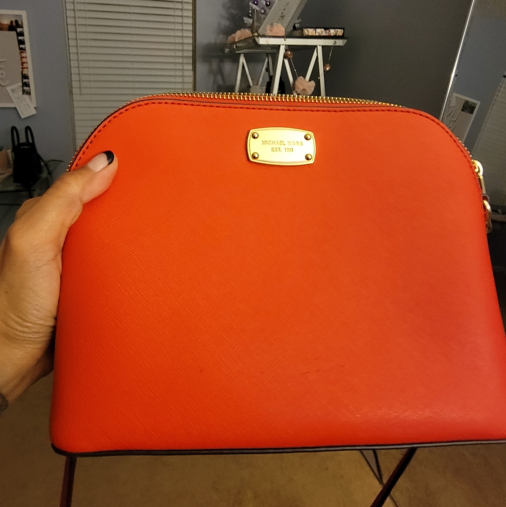 Michael kors red orange shoulder purse